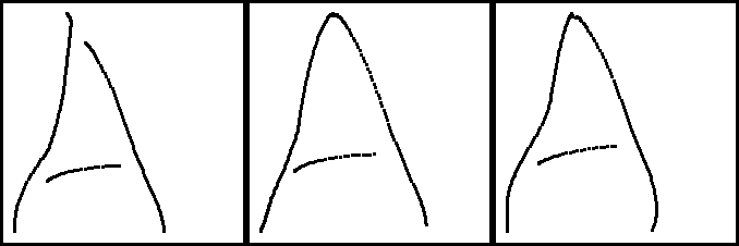 Pen-tip ink trajectories: three written As